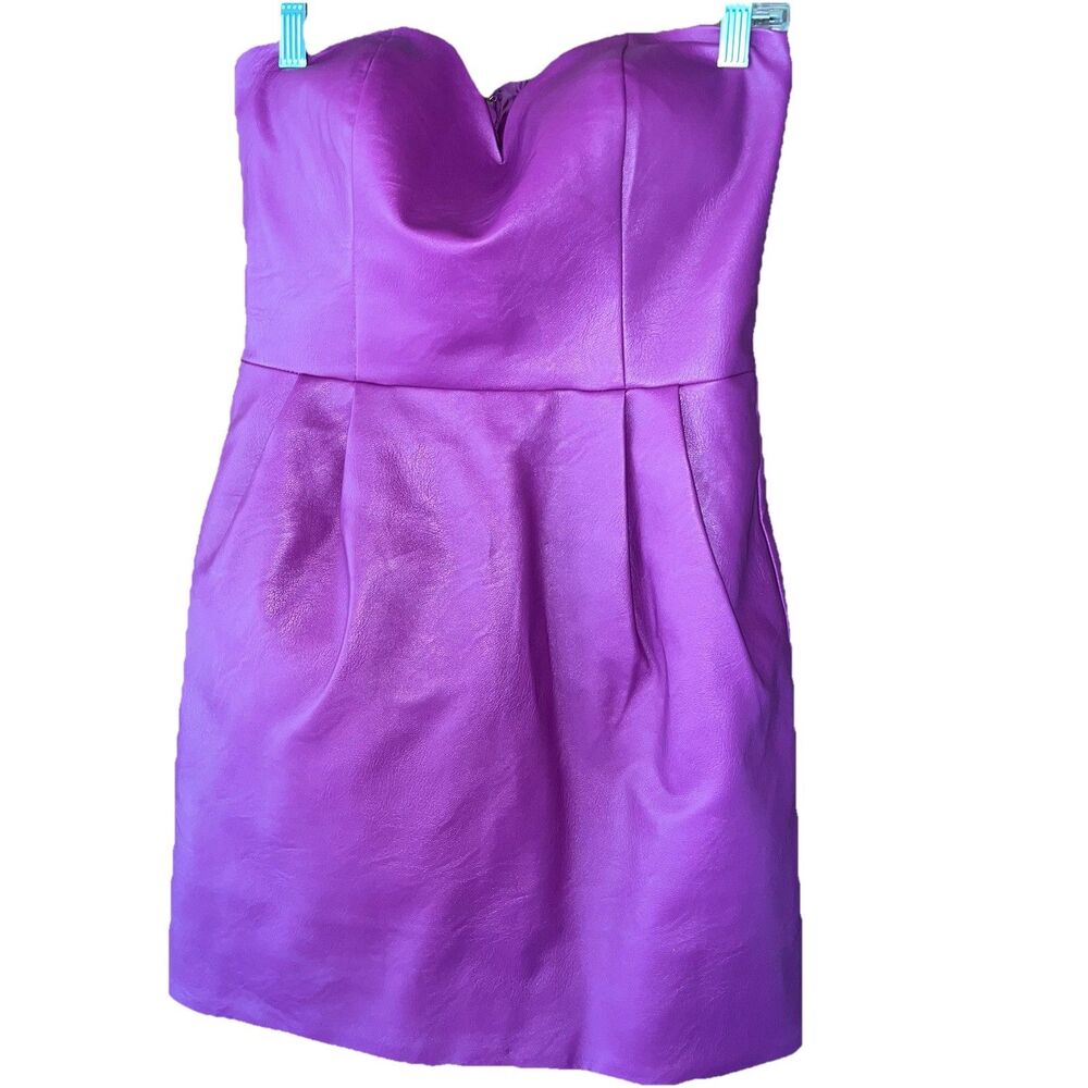Topshop Purple Plum Magenta Faux Leather Strapless Mini Dress Size 6